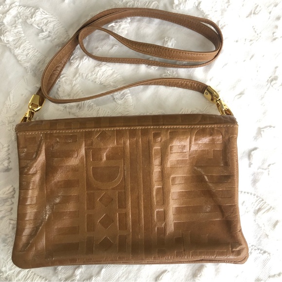 Due Fratelli ran cognac embossed leather crossbody bag purse - Picture 2 of 13